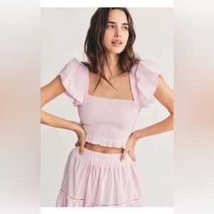 LoveShackFancy Wallace Crop Top small pink seashell seersucker